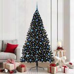 Casa si Gradina - Decoratiuni - Decoratiuni de sezon - Brad de Craciun artificial pre-iluminat Negru 210 cm PVC - Infinity.ro