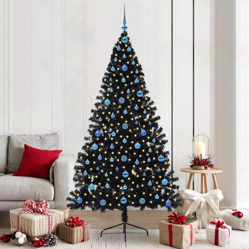 Casa si Gradina - Decoratiuni - Decoratiuni de sezon - Brad de Craciun artificial pre-iluminat Negru 210 cm PVC - Infinity.ro