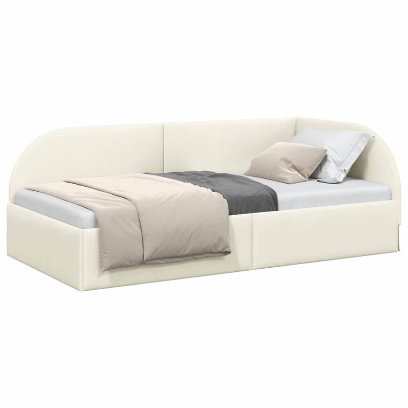 Casa si Gradina - Mobilier - Paturi si accesorii - Paturi - Cadru de pat coltar cu headboard Crem 100 x 200 cm Catifea - Infinity.ro