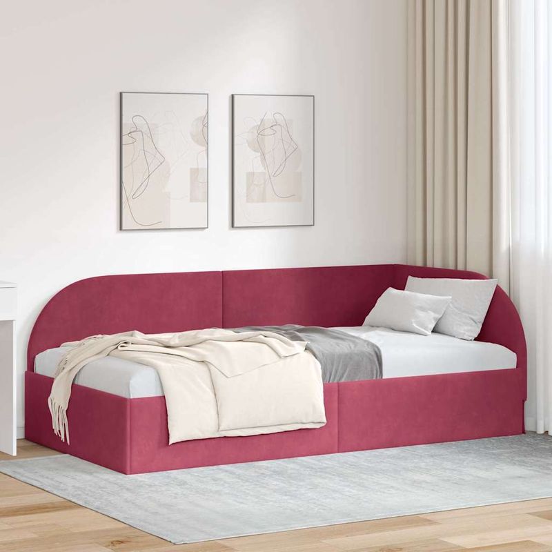 Casa si Gradina - Mobilier - Paturi si accesorii - Paturi - Cadru de pat coltar cu headboard bordo 100 x 200 cm Catifea - Infinity.ro