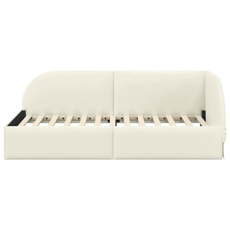 Casa si Gradina - Mobilier - Paturi si accesorii - Paturi - Cadru de pat coltar cu headboard Crem 100 x 200 cm Catifea - Infinity.ro