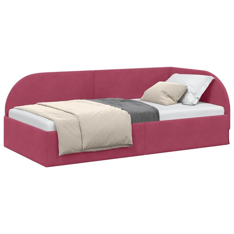 Casa si Gradina - Mobilier - Paturi si accesorii - Paturi - Cadru de pat coltar cu headboard bordo 100 x 200 cm Catifea - Infinity.ro
