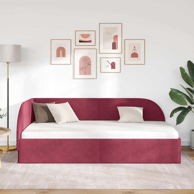 Casa si Gradina - Mobilier - Paturi si accesorii - Paturi - Cadru de pat coltar cu headboard bordo 100 x 200 cm Catifea - Infinity.ro
