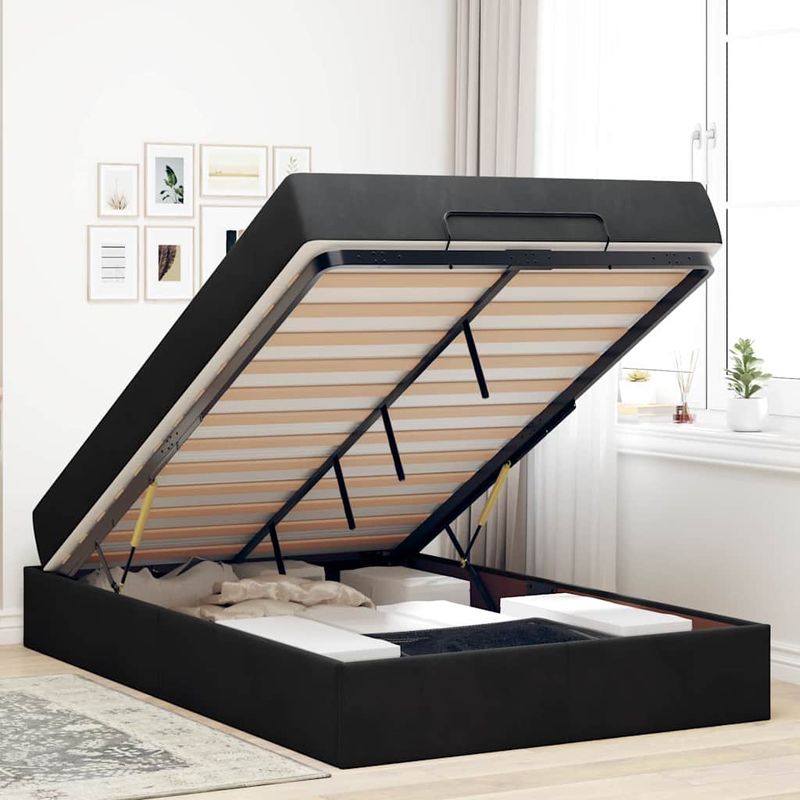Casa si Gradina - Mobilier - Paturi si accesorii - Paturi - Cadru de pat cu saltea cu depozitare Negru 120 x 190 cm Catifea - Infinity.ro