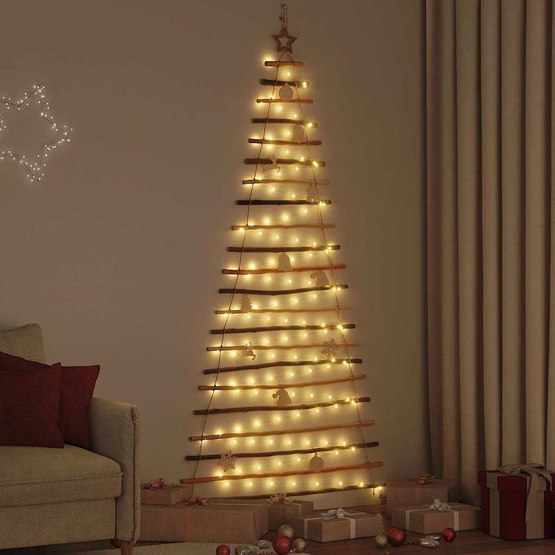 Casa si Gradina - Decoratiuni - Decoratiuni de sezon - Brad de Craciun cu 130 LED natural 210 cm lemn masiv de frasin - Infinity.ro