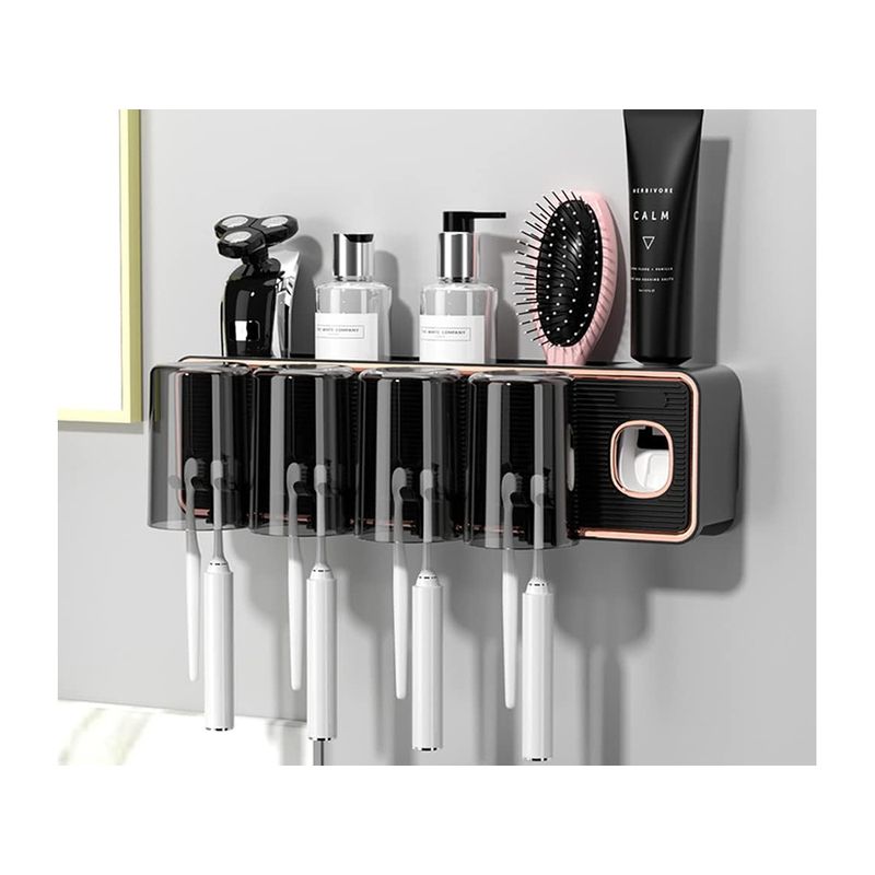 Casa si Gradina - Sanitare - Suporturi si accesorii baie - Suporturi baie - Distribuitor pasta de dinti cu suport periuta de dinti, organizator suspendat cu pahare - Infinity.ro