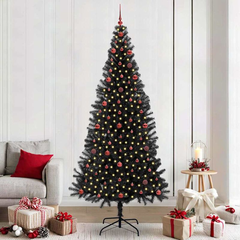 Casa si Gradina - Decoratiuni - Decoratiuni de sezon - Brad de Craciun cu 300 LED cu suport Negru 240 cm PVC - Infinity.ro