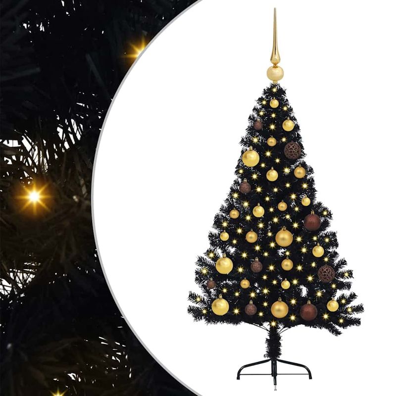 Casa si Gradina - Decoratiuni - Decoratiuni de sezon - Pom de Craciun artificial pre-iluminat Negru 120 cm PVC - Infinity.ro