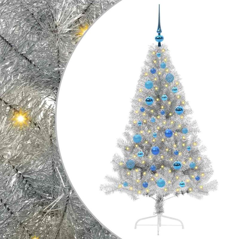 Casa si Gradina - Decoratiuni - Decoratiuni de sezon - Pom de Craciun artificial pre-iluminat Argintiu 150 cm PET - Infinity.ro