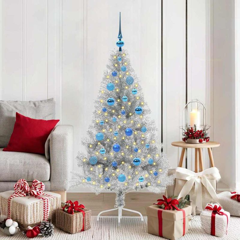 Casa si Gradina - Decoratiuni - Decoratiuni de sezon - Pom de Craciun artificial pre-iluminat Argintiu 150 cm PET - Infinity.ro