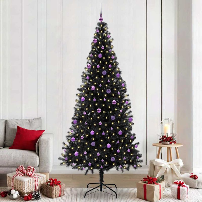 Casa si Gradina - Decoratiuni - Decoratiuni de sezon - Brad de Craciun cu 300 LED cu suport Negru 240 cm PVC - Infinity.ro