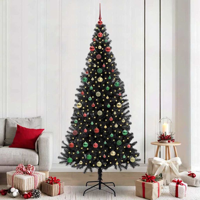 Casa si Gradina - Decoratiuni - Decoratiuni de sezon - Brad de Craciun cu 300 LED cu suport Negru 240 cm PVC - Infinity.ro