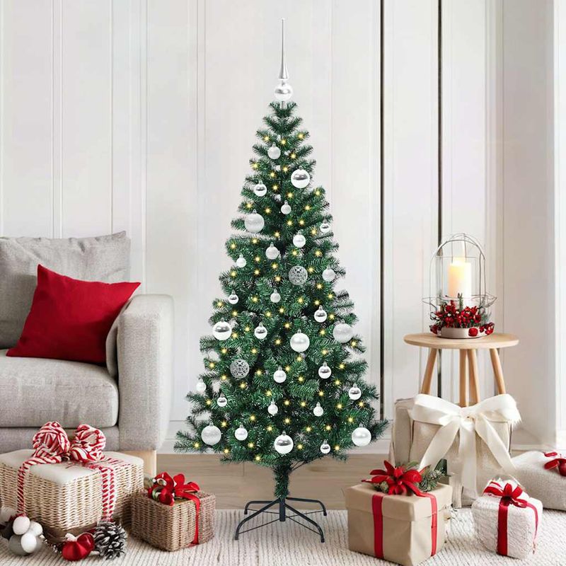 Casa si Gradina - Decoratiuni - Decoratiuni de sezon - Pom de Craciun artificial pre-iluminat cu 150 LED Verde 150 cm - Infinity.ro