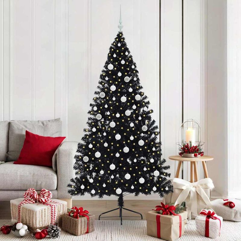 Casa si Gradina - Decoratiuni - Decoratiuni de sezon - Pom de Craciun artificial pre-iluminat Negru 180 cm PVC - Infinity.ro