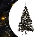Casa si Gradina - Decoratiuni - Decoratiuni de sezon - Brad de Craciun artificial pre-iluminat Negru 180 cm PVC - Infinity.ro
