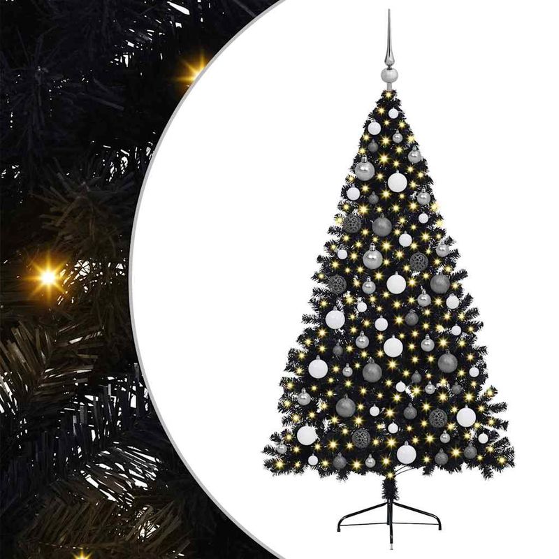 Casa si Gradina - Decoratiuni - Decoratiuni de sezon - Brad de Craciun artificial pre-iluminat Negru 180 cm PVC - Infinity.ro