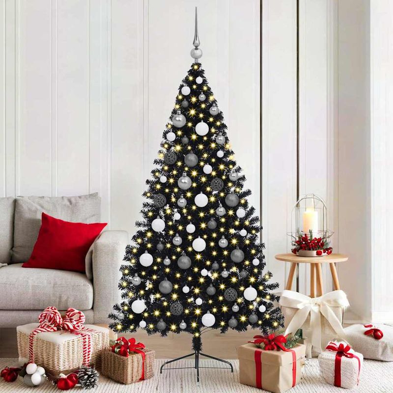 Casa si Gradina - Decoratiuni - Decoratiuni de sezon - Brad de Craciun artificial pre-iluminat Negru 180 cm PVC - Infinity.ro