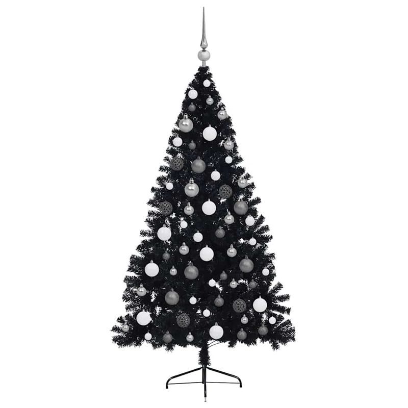 Casa si Gradina - Decoratiuni - Decoratiuni de sezon - Brad de Craciun artificial pre-iluminat Negru 180 cm PVC - Infinity.ro