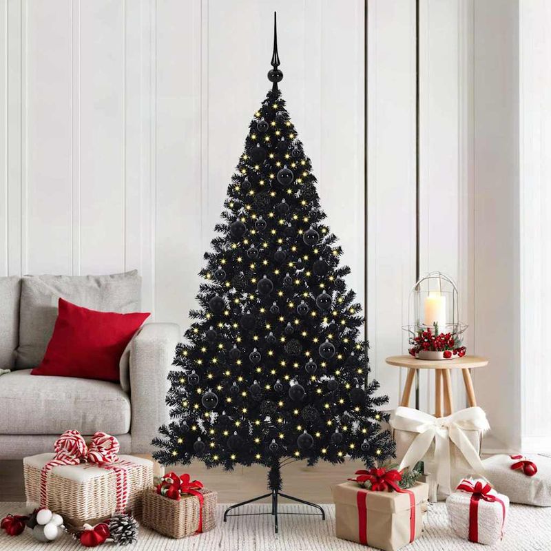 Casa si Gradina - Decoratiuni - Decoratiuni de sezon - Pom de Craciun artificial pre-iluminat Negru 180 cm PVC - Infinity.ro