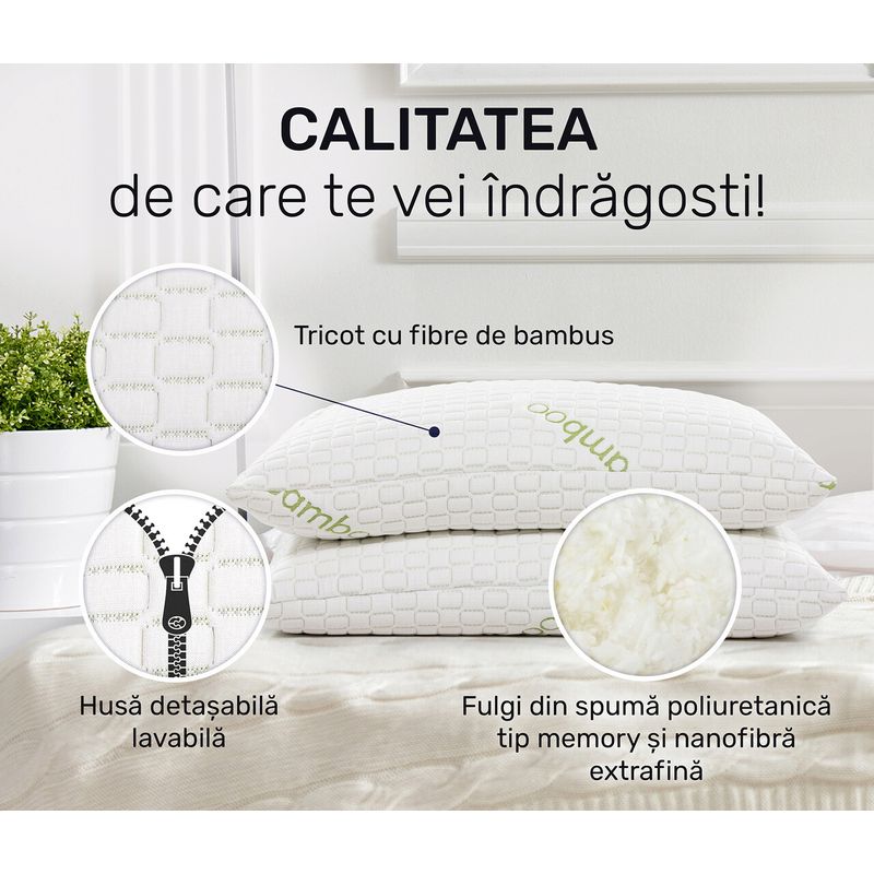 Casa si Gradina - Textile si covoare - Perne si pilote - Perne - Perna 50x70 cm, Essience Premium Collection, husa tricot bambus; umplutura fulgi memory si nanofibra extrafina; - Infinity.ro