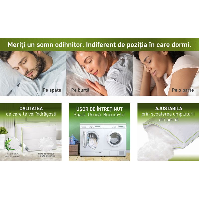 Casa si Gradina - Textile si covoare - Perne si pilote - Perne - Perna Nature, 45 x 65 cm, Alb - Bambus - Infinity.ro