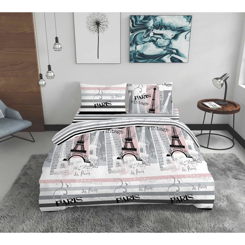 Casa si Gradina - Textile si covoare - Lenjerii de pat - Seturi de lenjerie - Lenjerie de pat dubla Paris, Bedora, 4 piese, 180x200, 100% bumbac, multicolor - Infinity.ro