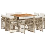 Casa si Gradina - Gradina si terasa - Mobilier exterior - Seturi mobila gradina - Set de masa pentru gradina, 9 piese, cu perne, bej, poliratan - Infinity.ro