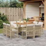 Casa si Gradina - Gradina si terasa - Mobilier exterior - Seturi mobila gradina - Set de masa pentru gradina, 9 piese, cu perne, bej, poliratan - Infinity.ro