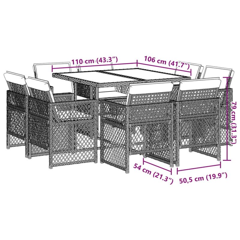 Casa si Gradina - Gradina si terasa - Mobilier exterior - Seturi mobila gradina - Set de masa pentru gradina, 9 piese, cu perne, bej, poliratan - Infinity.ro