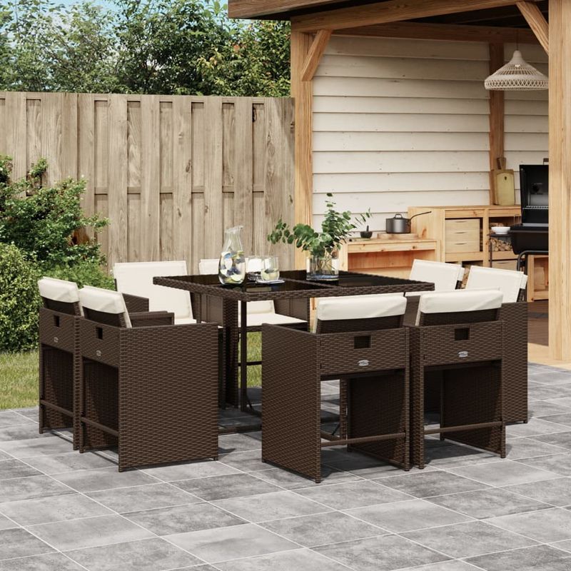 Casa si Gradina - Gradina si terasa - Mobilier exterior - Seturi mobila gradina - Set mobilier de gradina cu perne, 9 piese, maro, poliratan - Infinity.ro