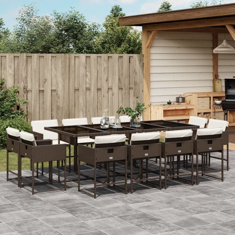 Casa si Gradina - Gradina si terasa - Mobilier exterior - Seturi mobila gradina - Set mobilier de gradina, 13 piese, maro, cu perne, poliratan - Infinity.ro