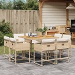 Casa si Gradina - Gradina si terasa - Mobilier exterior - Seturi mobila gradina - Set de masa pentru gradina, 9 piese, cu perne, bej, poliratan - Infinity.ro
