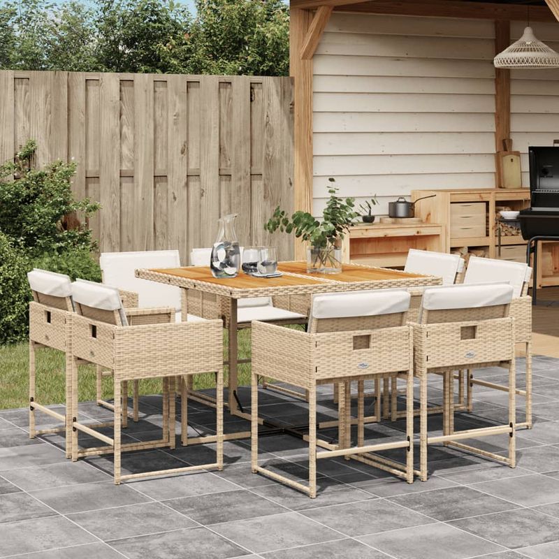 Casa si Gradina - Gradina si terasa - Mobilier exterior - Seturi mobila gradina - Set de masa pentru gradina, 9 piese, cu perne, bej, poliratan - Infinity.ro