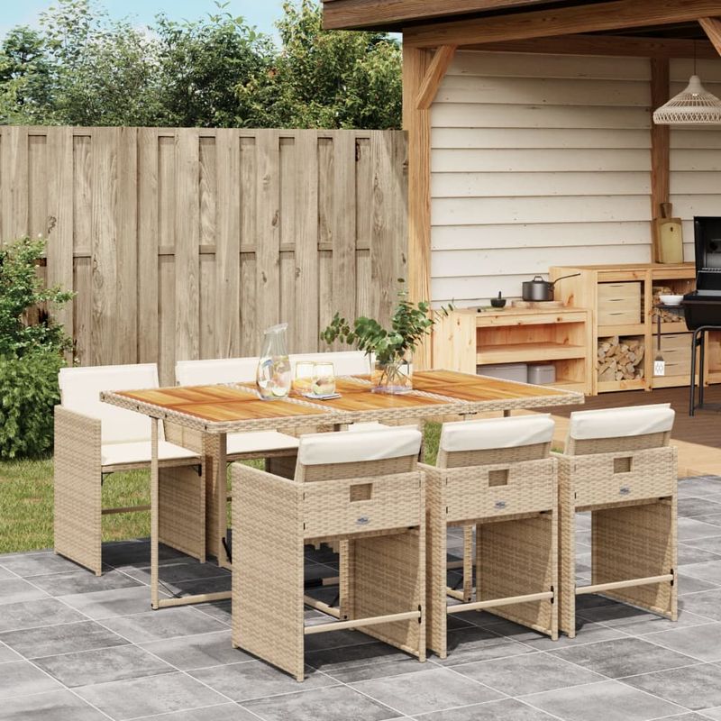 Casa si Gradina - Gradina si terasa - Mobilier exterior - Seturi mobila gradina - Set de masa pentru gradina, 7 piese, cu perne, bej, poliratan - Infinity.ro