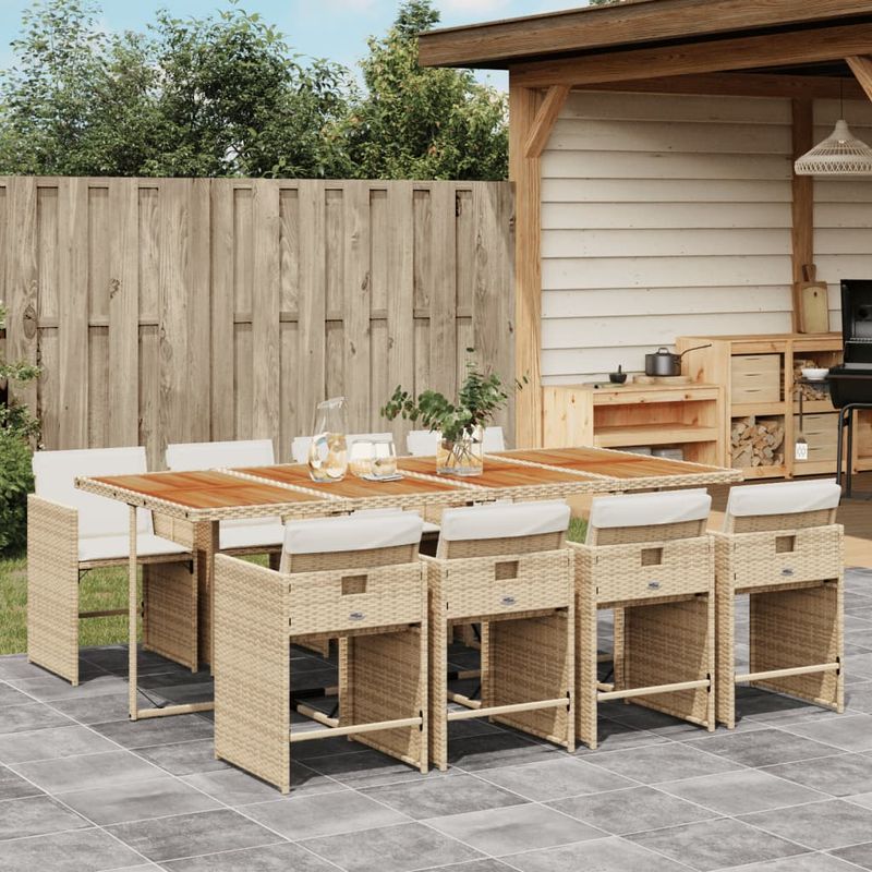 Casa si Gradina - Gradina si terasa - Mobilier exterior - Seturi mobila gradina - Set de masa pentru gradina, 9 piese, cu perne, bej, poliratan - Infinity.ro