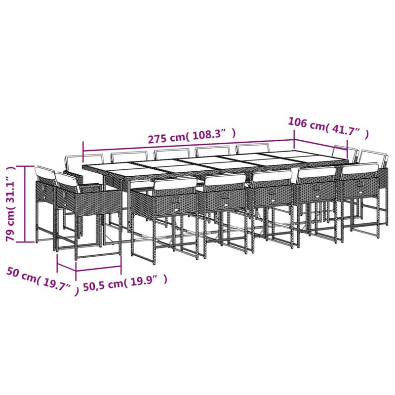 Casa si Gradina - Gradina si terasa - Mobilier exterior - Seturi mobila gradina - Set mobilier de gradina cu perne, 15 piese, maro, poliratan - Infinity.ro