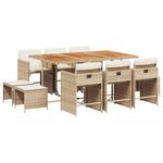 Casa si Gradina - Gradina si terasa - Mobilier exterior - Seturi mobila gradina - Set mobilier de gradina cu perne, 11 piese, bej, poliratan - Infinity.ro