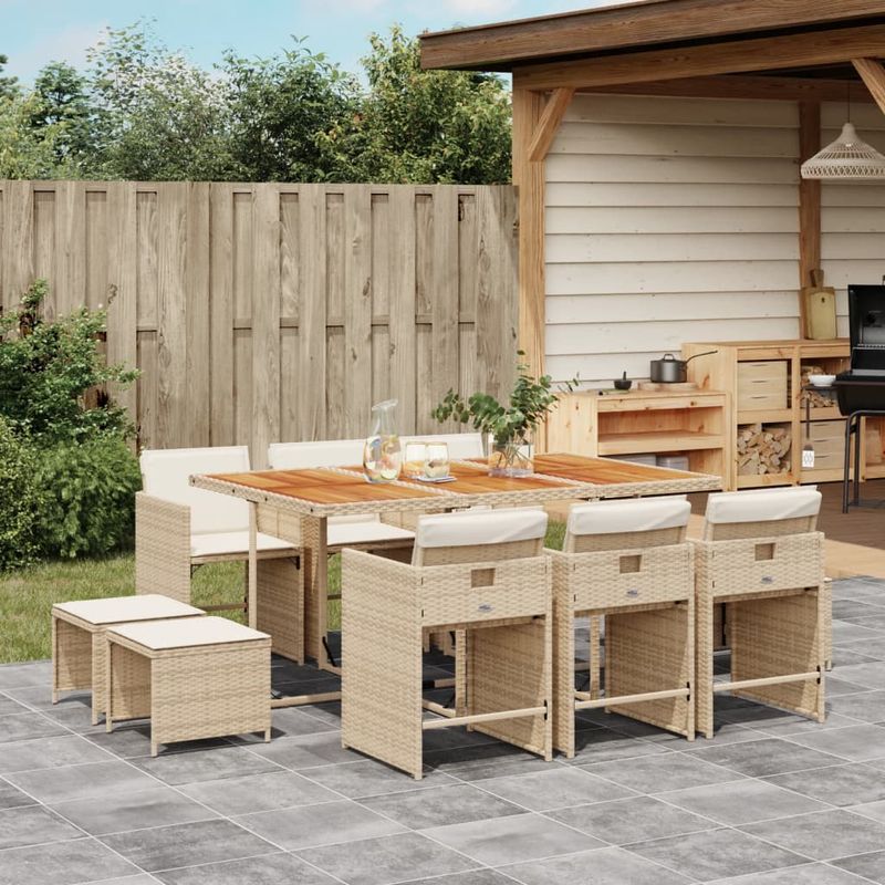 Casa si Gradina - Gradina si terasa - Mobilier exterior - Seturi mobila gradina - Set mobilier de gradina cu perne, 11 piese, bej, poliratan - Infinity.ro