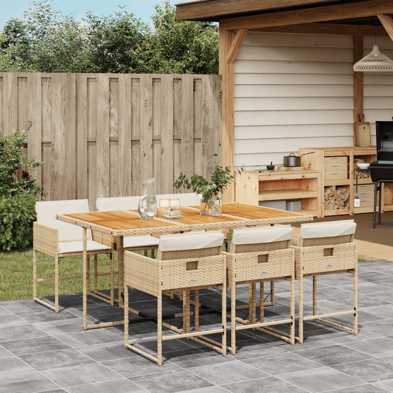 Casa si Gradina - Gradina si terasa - Mobilier exterior - Seturi mobila gradina - Set de masa pentru gradina, 7 piese, cu perne, bej, poliratan - Infinity.ro