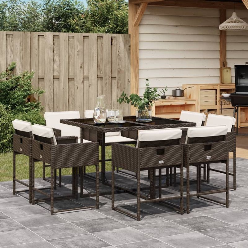 Casa si Gradina - Gradina si terasa - Mobilier exterior - Seturi mobila gradina - Set mobilier de gradina cu perne, 9 piese, maro, poliratan - Infinity.ro