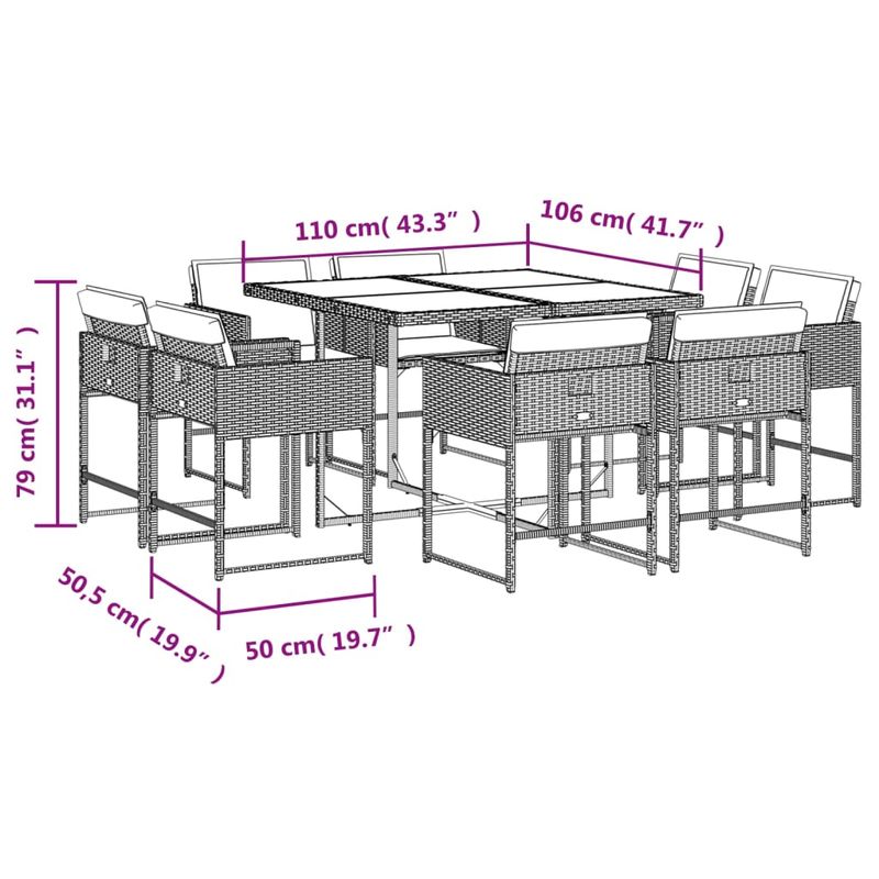 Casa si Gradina - Gradina si terasa - Mobilier exterior - Seturi mobila gradina - Set mobilier de gradina cu perne, 9 piese, maro, poliratan - Infinity.ro