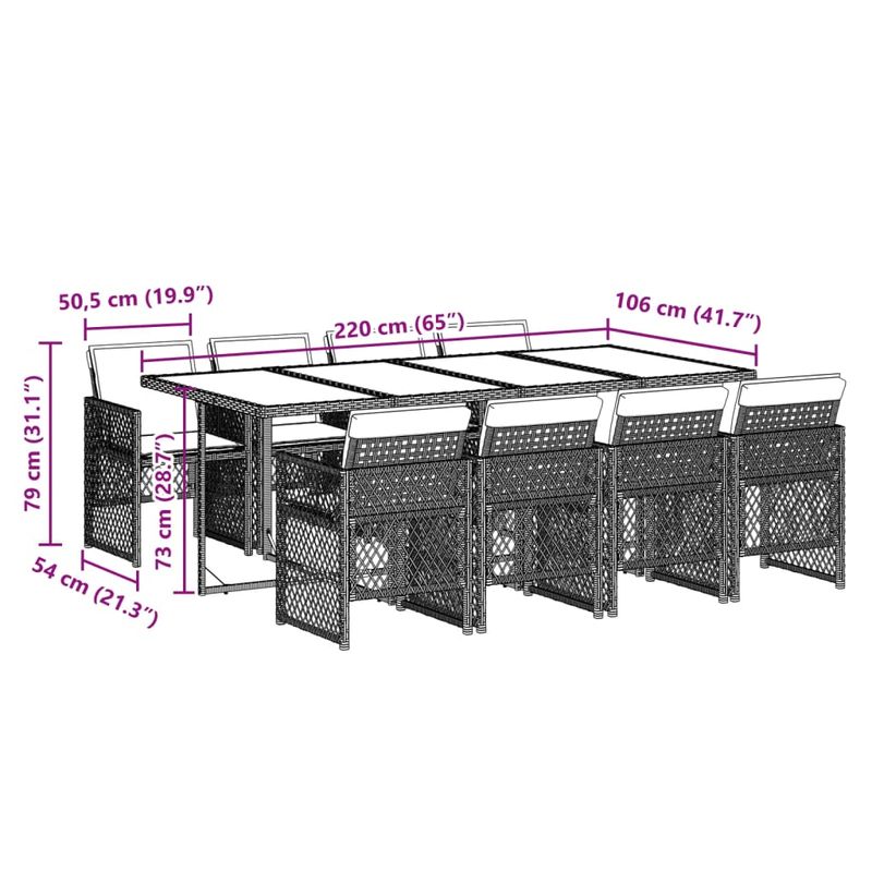 Casa si Gradina - Gradina si terasa - Mobilier exterior - Seturi mobila gradina - Set de masa pentru gradina, 9 piese, cu perne, bej, poliratan - Infinity.ro