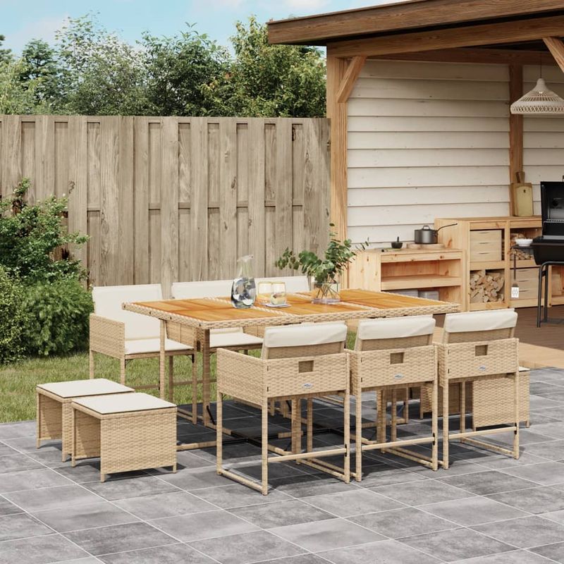 Casa si Gradina - Gradina si terasa - Mobilier exterior - Seturi mobila gradina - Set mobilier de gradina cu perne, 11 piese, bej, poliratan - Infinity.ro