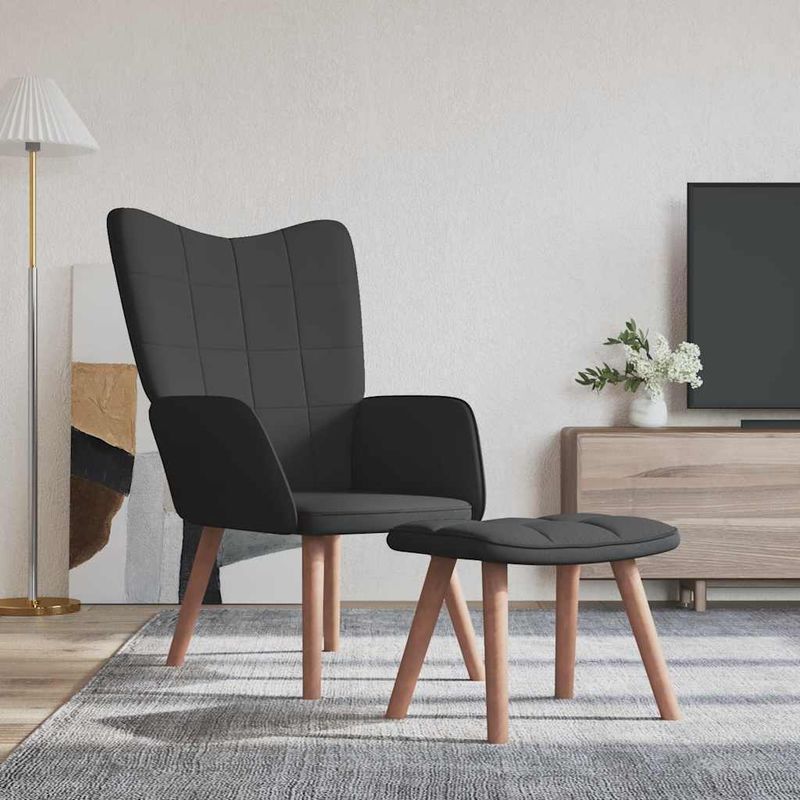Casa si Gradina - Mobilier - Scaune si fotolii - Fotolii - Fotoliu de relaxare cu taburet, negru, catifea si PVC - Infinity.ro