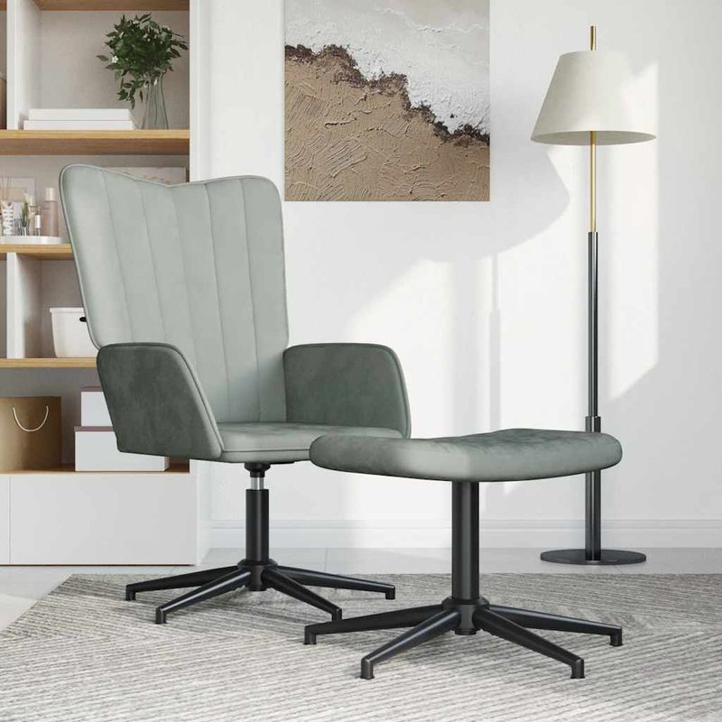Casa si Gradina - Mobilier - Scaune si fotolii - Fotolii - Fotoliu de relaxare cu taburet, gri deschis, catifea - Infinity.ro