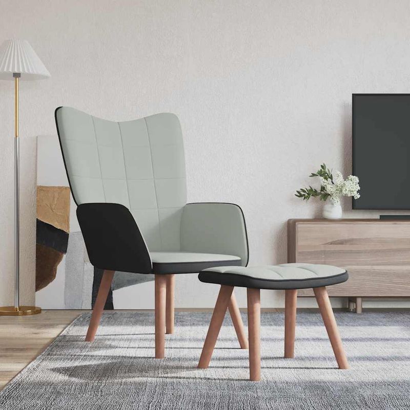 Casa si Gradina - Mobilier - Scaune si fotolii - Fotolii - Fotoliu de relaxare cu taburet, gri deschis, catifea si PVC - Infinity.ro