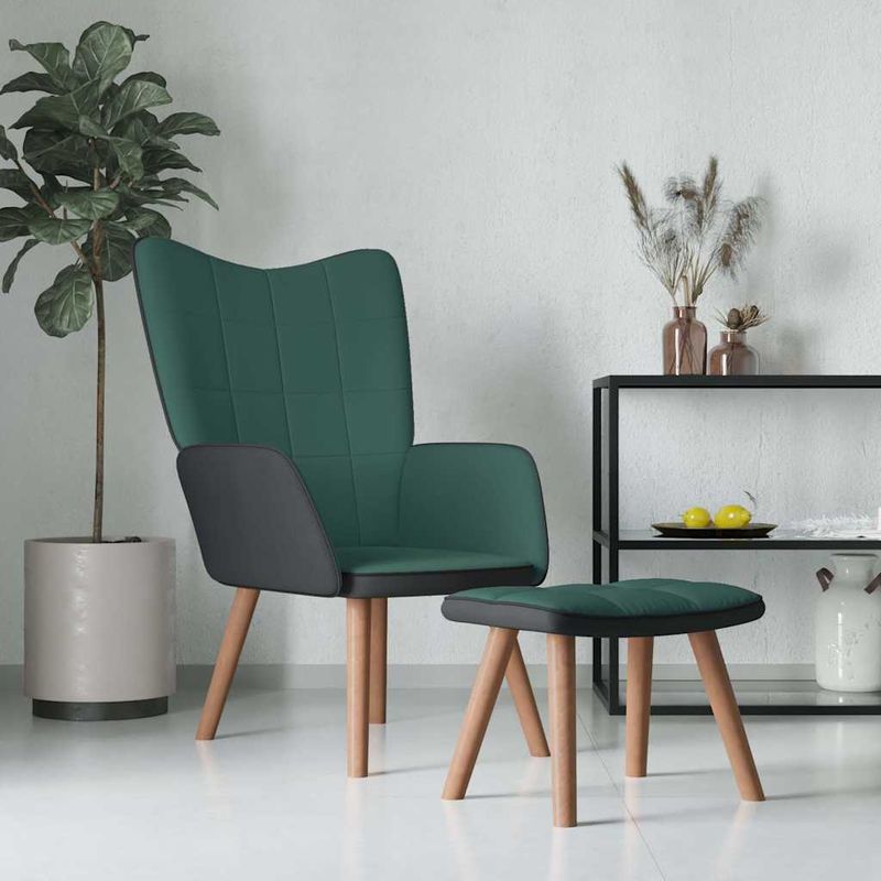 Casa si Gradina - Mobilier - Scaune si fotolii - Fotolii - Fotoliu de relaxare cu taburet, verde inchis, catifea si PVC - Infinity.ro