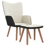 Casa si Gradina - Mobilier - Scaune si fotolii - Fotolii - Fotoliu de relaxare cu taburet, alb crem, catifea si PVC - Infinity.ro