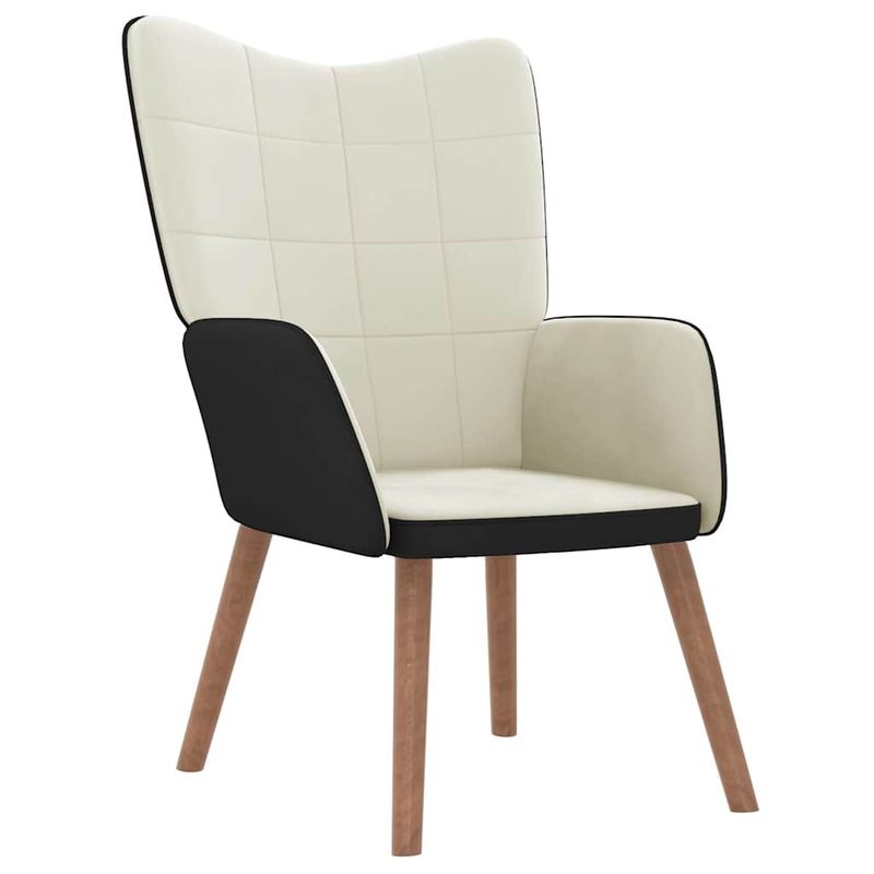 Casa si Gradina - Mobilier - Scaune si fotolii - Fotolii - Fotoliu de relaxare cu taburet, alb crem, catifea si PVC - Infinity.ro