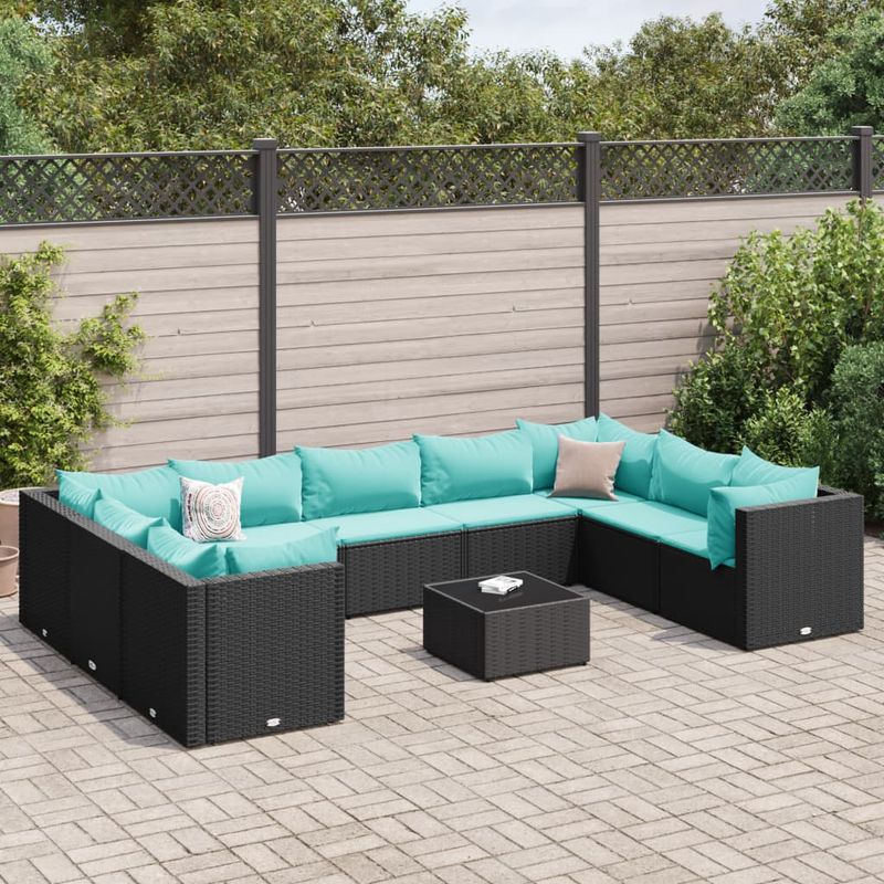 Casa si Gradina - Gradina si terasa - Mobilier exterior - Seturi mobila gradina - Set mobilier de gradina cu perne, 10 piese, negru, poliratan - Infinity.ro